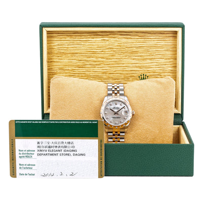 Rolex Lady-Datejust Diamond Watch, 178341 31mm, Silver Diamond Dial With Two Tone Jubilee Bracelet