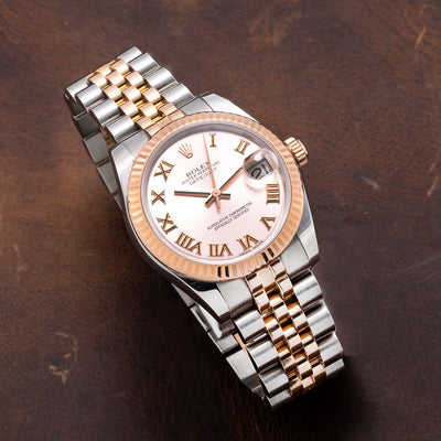 Two Tone Rolex DateJust 178271 31mm Pink Champagne Dial with Roman Numerals