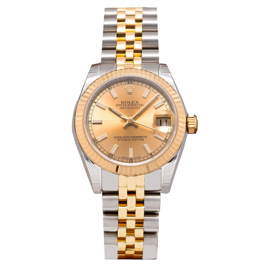 Two Tone Rolex DateJust 178273 31mm Champagne Dial with Index Hour Markers