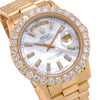 18K Yellow Gold Rolex Diamond Watch, Day-Date 8038 36mm, White Mother Of Pearl Dial With 4.75CT Diamond Bezel