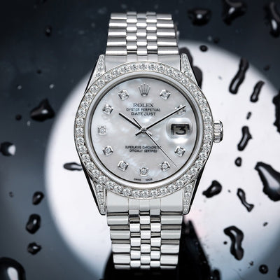 Rolex DateJust Diamond Watch, 179174 36mm, Silver Mother of Pearl with 2.5CT Diamond Bezel