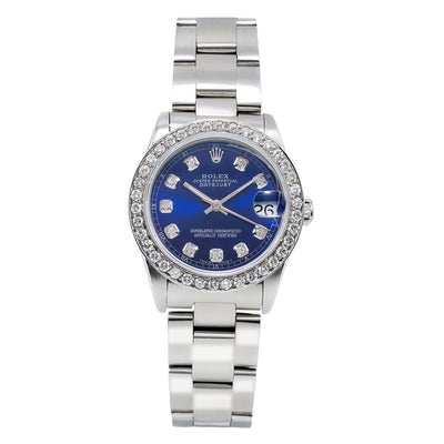 Rolex DateJust Diamond Watch, 68240 31mm, Blue Dial With 1.05CT Diamond Bezel