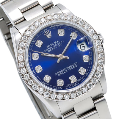 Rolex DateJust Diamond Watch, 68240 31mm, Blue Dial With 1.05CT Diamond Bezel