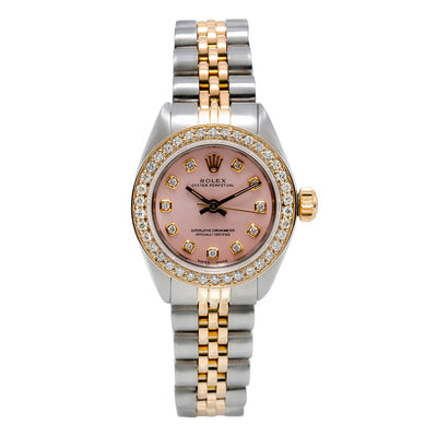 Rolex Oyster Perpetual Diamond Watch, 26mm, Pink Dial With 0.90CT Diamond Bezel