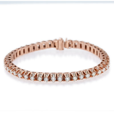 14K Rose Gold Ladies Tennis Bracelet Prong Set With 6.20 CT