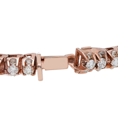 14K Rose Gold Ladies Tennis Bracelet Prong Set With 6.20 CT