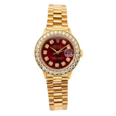 Rolex Oyster Perpetual Lady Date 6517 26MM Red Diamond Dial With 0.95 CT Diamonds