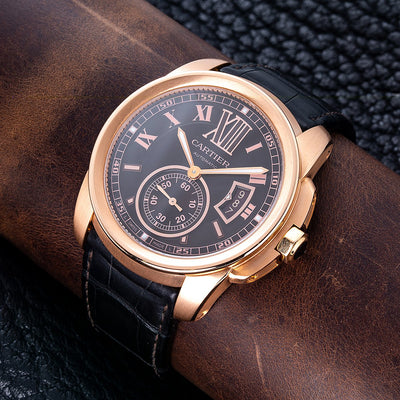 18K Rose Gold Cartier Calibre W710007 42mm Dark Brown Dial