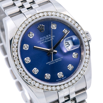 Rolex Datejust 116200 36MM Blue Diamond Dial With 1.20 CT Diamonds