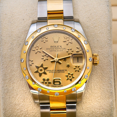 Rolex Datejust 178343 Champagne Flower Dial With Two Tone Oyster Bracelet