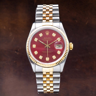 Two Tone Rolex Datejust 16013 36mm Red Dial