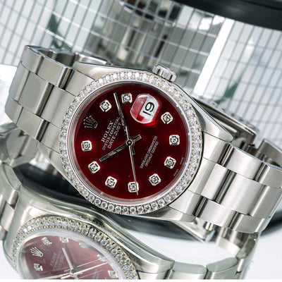 Rolex Datejust Diamond Watch, 16200 36mm, Red Diamond Dial With Stainless Steel Oyster Bra