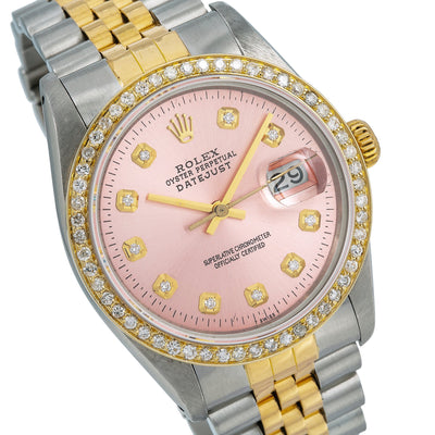 Rolex Datejust Diamond Watch, 16013 36mm, Pink Diamond Dial With 1.20 CT Diamonds