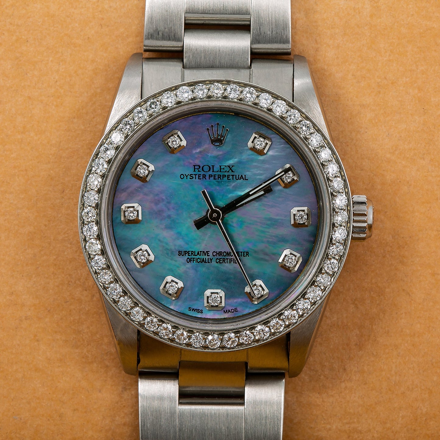 Rolex Oyster Perpetual Diamond Watch, Datejust 67513 31mm, Blue Mother of Pearl Diamond Dial With 1.05 CT Diamonds