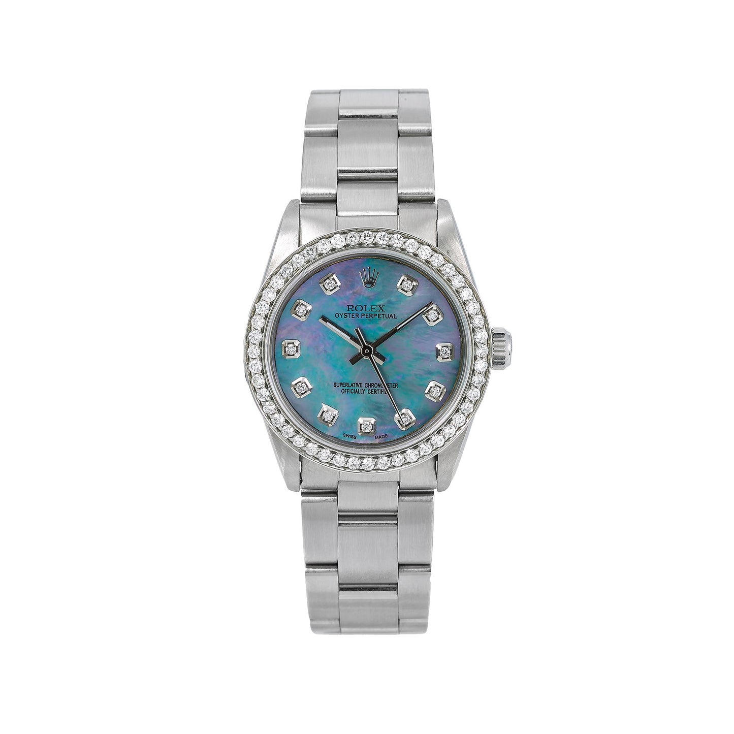 Rolex Oyster Perpetual Diamond Watch, Datejust 67513 31mm, Blue Mother of Pearl Diamond Dial With 1.05 CT Diamonds