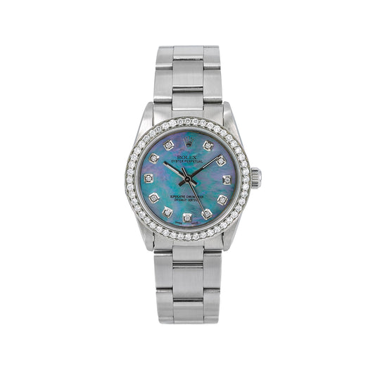 Rolex Oyster Perpetual Diamond Watch, Datejust 67513 31mm, Blue Mother of Pearl Diamond Dial With 1.05 CT Diamonds