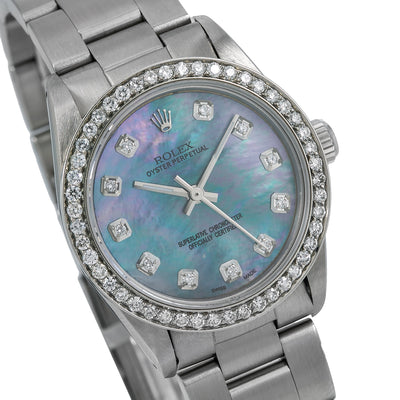 Rolex Oyster Perpetual Diamond Watch, Datejust 67513 31mm, Blue Mother of Pearl Diamond Dial With 1.05 CT Diamonds