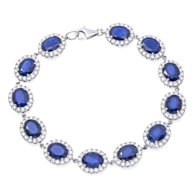 18K White Gold Diamond Bracelet with Round Shaped Sapphires