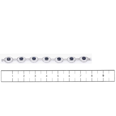 18K White Gold Diamond Bracelet with Round Shaped Sapphires