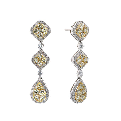 18K White Gold Ladies Drop Earrings With Total 3.07 CT Of Colored Diamonds