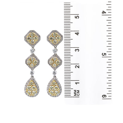 18K White Gold Ladies Drop Earrings With Total 3.07 CT Of Colored Diamonds