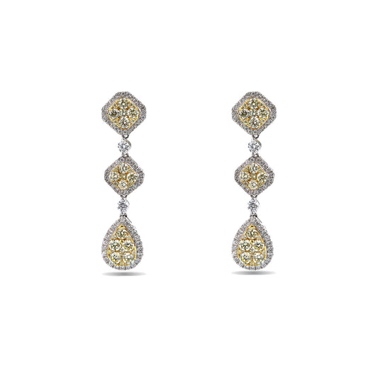 18K White Gold Ladies Drop Earrings With Total 3.07 CT Of Colored Diamonds