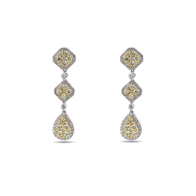 18K White Gold Ladies Drop Earrings With Total 3.07 CT Of Colored Diamonds