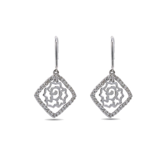 18K White Gold Ladies Drop Earrings With 0.5 CT Diamonds