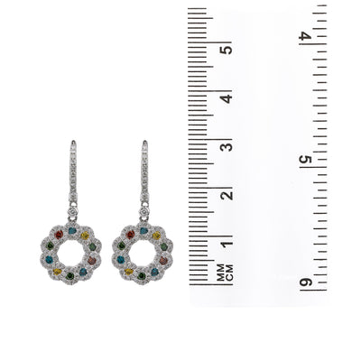 14K White Gold Ladies Drop Earrings colored Diamonds With 1.48 CT Diamonds