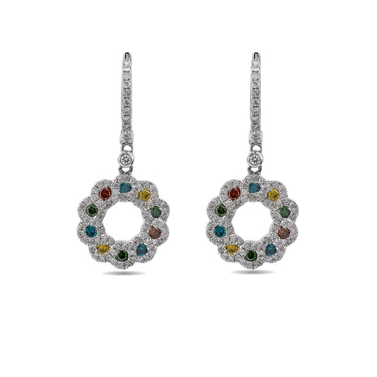 14K White Gold Ladies Drop Earrings colored Diamonds With 1.48 CT Diamonds