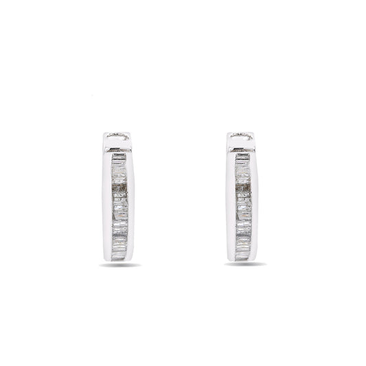 14K White Gold Hoops Earrings With 1.20 Emerald Diamonds
