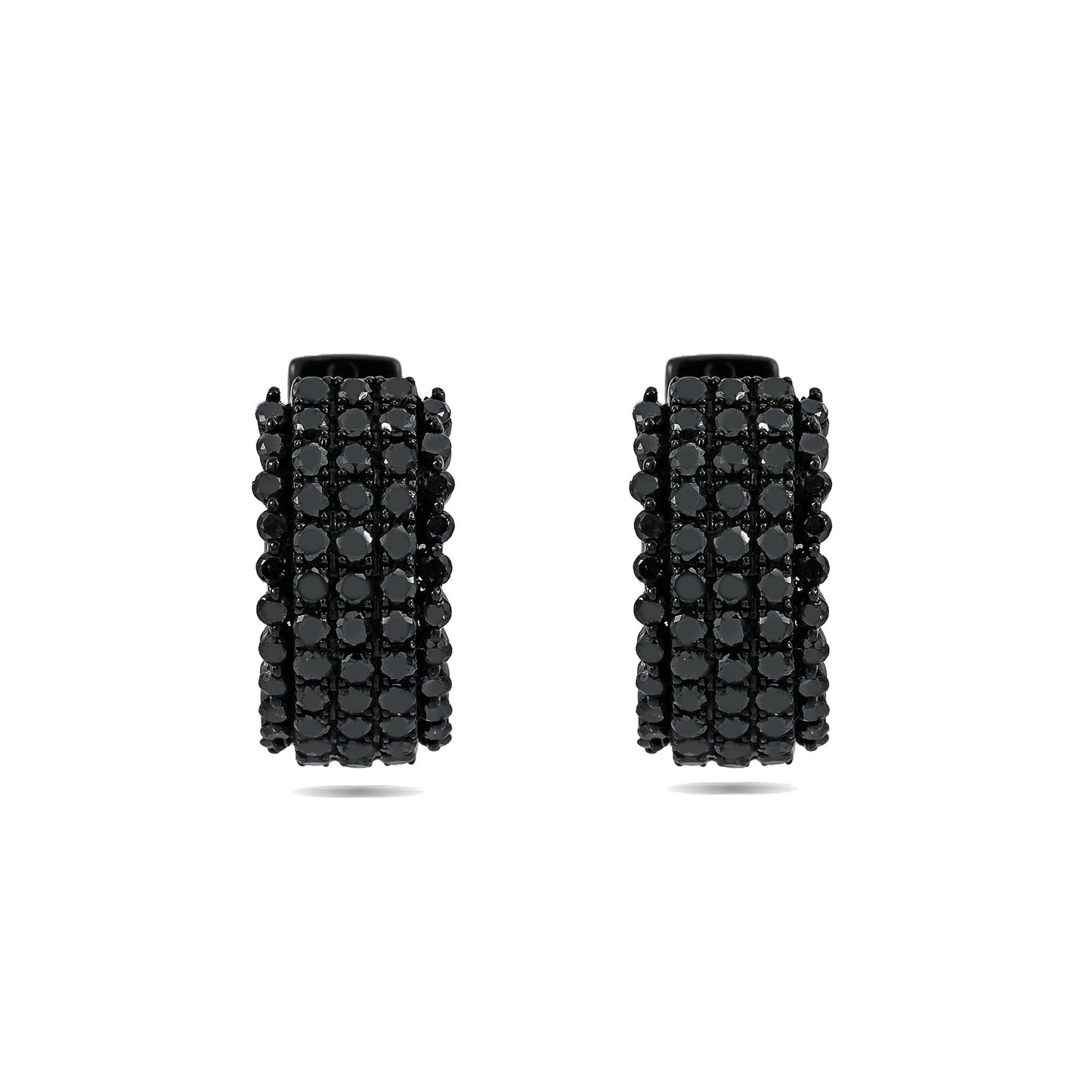 14K Black Gold Huggies Earrings With 2.55 CT Black Diamonds