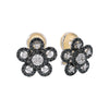 18K White Gold Flower Shaped Earrings With White and Black Diamonds