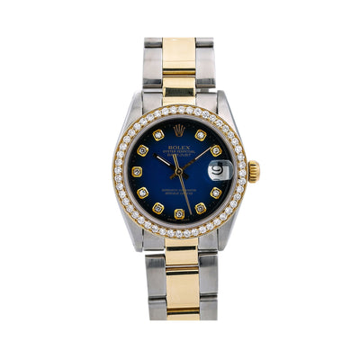 Rolex Datejust Diamond Watch, 31mm, Blue Diamond Dial With 1.25 CT Diamonds Oyster Two Tone Bracelet