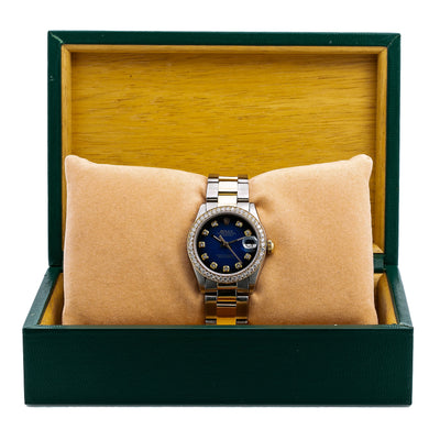 Rolex Datejust Diamond Watch, 31mm, Blue Diamond Dial With 1.25 CT Diamonds Oyster Two Tone Bracelet