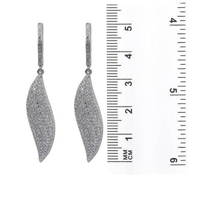 18K White Gold Ladies Leaf Shaped Earrings With Diamonds