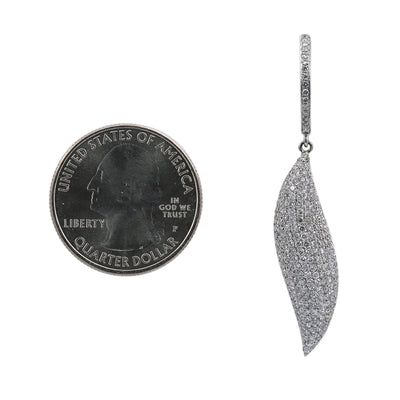 18K White Gold Ladies Leaf Shaped Earrings With Diamonds