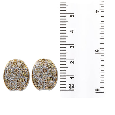 18K Rose Gold Ladies Earrings With White and Yellow Diamonds