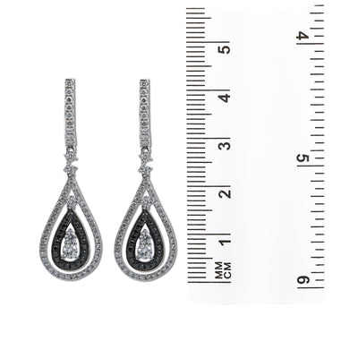 18K White Gold Ladies Tears Shaped Earrings With  Black And White Diamonds