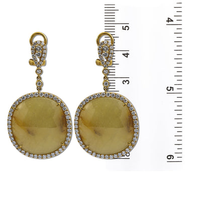 18K Yellow Gold Ladies Earrings With Round Shaped  Diamonds