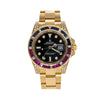 18K Yellow Gold Rolex GMT Master II 116718 40mm Black Dial with Multicolor Sapphires Bezel