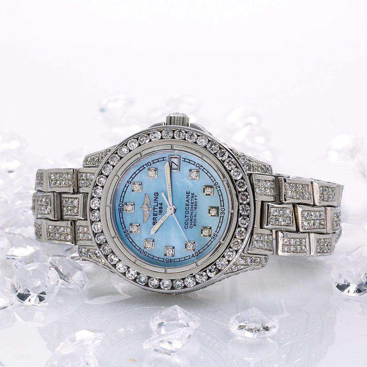 Breitling Colt Oceane A57350 33mm Blue Mother of Pearl with 8.0CT Diamonds Watch