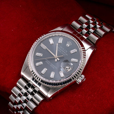 Rolex Datejust 16014 36mm Black Dial with Baguette Hour Marks