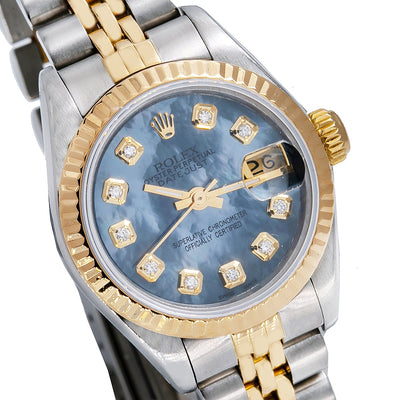 Rolex Datejust Two Tone Diamond Watch, 69173 26mm, Sky Blue Dial with Diamond Hour Marks