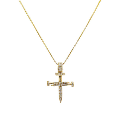 Unisex 14K Yellow Gold Cross of Nails Pendant with 0.40 CT Diamonds