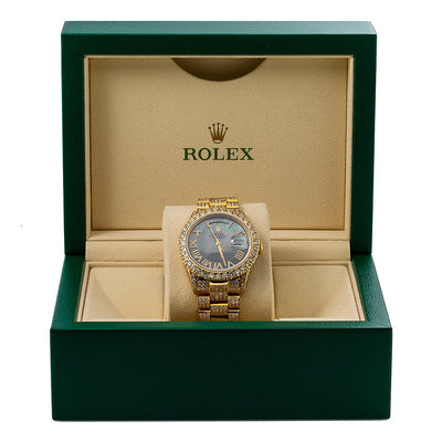 Rolex Day-Date Diamond Watch, 18038 36mm, Black Dial with 14.75 CT Diamonds