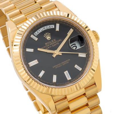 Rolex Day-Date 228238 40MM Black Stick Dial With President Yellow Gold Bracelet