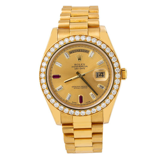 Rolex Day-Date II Diamond Watch, 218348 40mm, Champagne Dial FACTORY Diamond Bezel