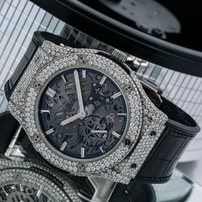 Hublot Classic Fusion Ultra-Thin 545.NX.0170.LR 45MM Black Dial With 9 Carat Diamonds Leather Bracelet