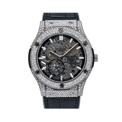 Hublot Classic Fusion Ultra-Thin 545.NX.0170.LR 45MM Black Dial With 9 Carat Diamonds Leather Bracelet